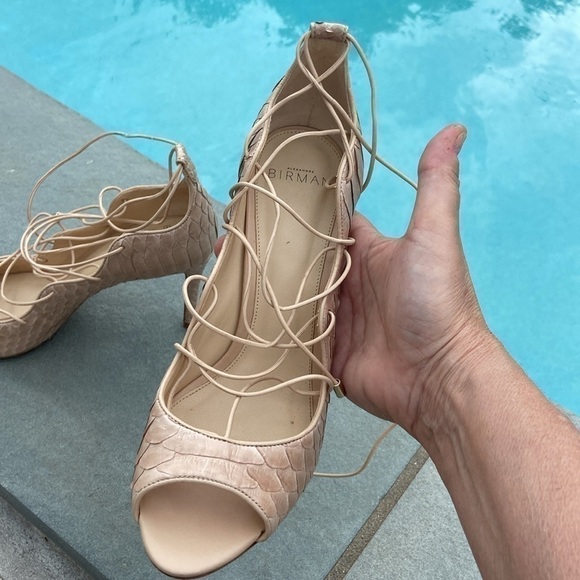 SEXY Alexandre Birman Donna Python Breit/Baby Calf Soft Nude Wrap Sandals - Picture 6 of 12